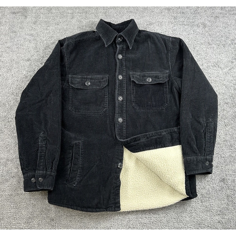 High Sierra Men Black Corduroy Sherpa Lined Shirt Jacket Small Pockets